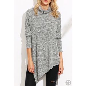 Gray Marled Cowl Neck Top